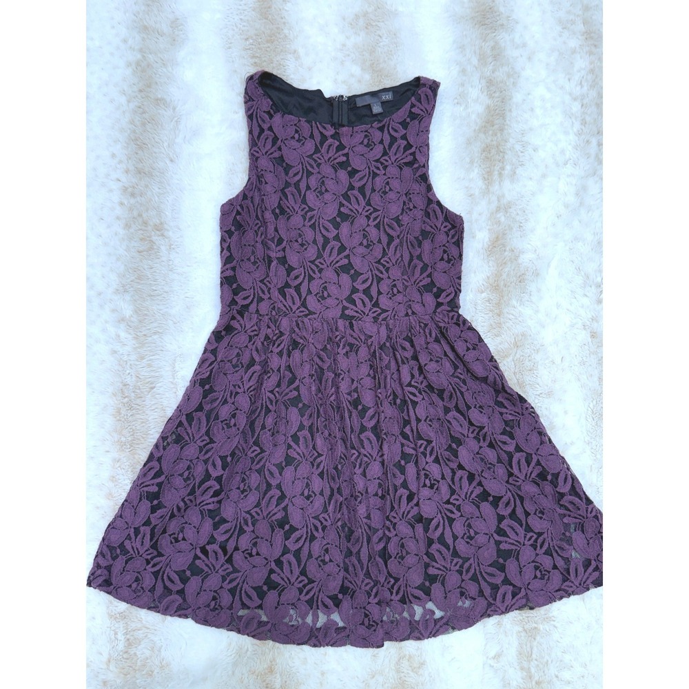 XXI Dress Womens Large Purple Lace Sleeveless Fit & Flare Witchy Whimsigoth